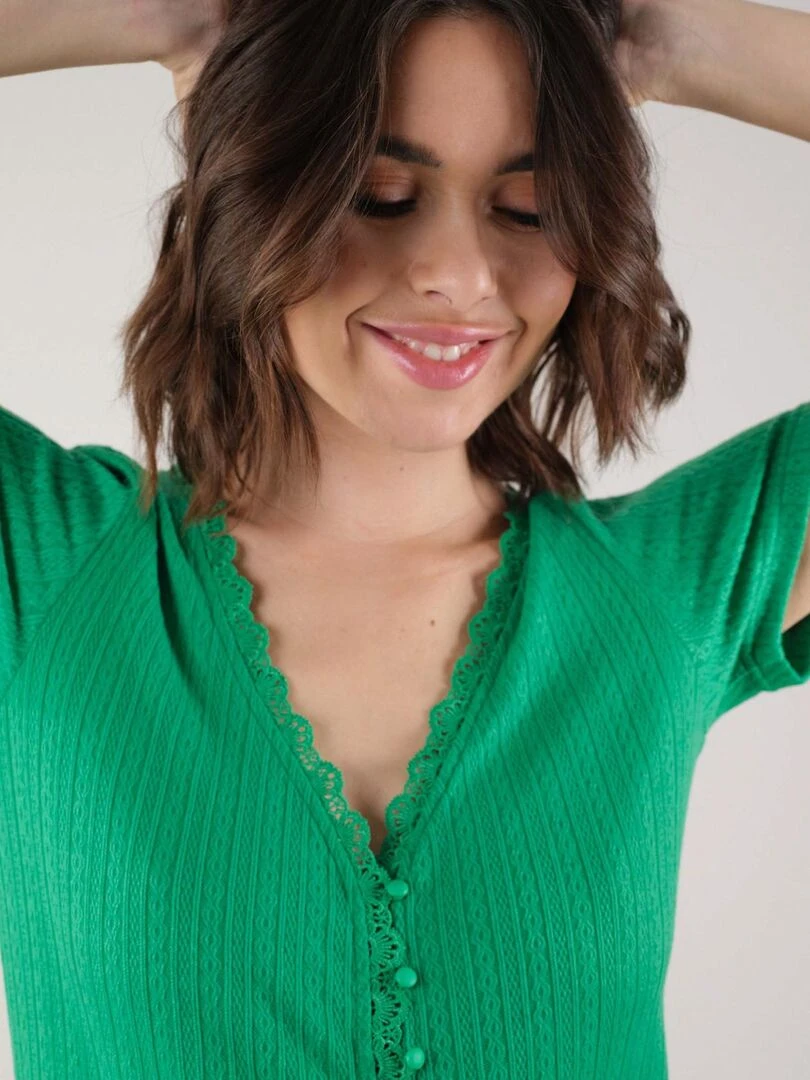 T shirt pour femme en maille jacquard 'Deeluxe'   Vert