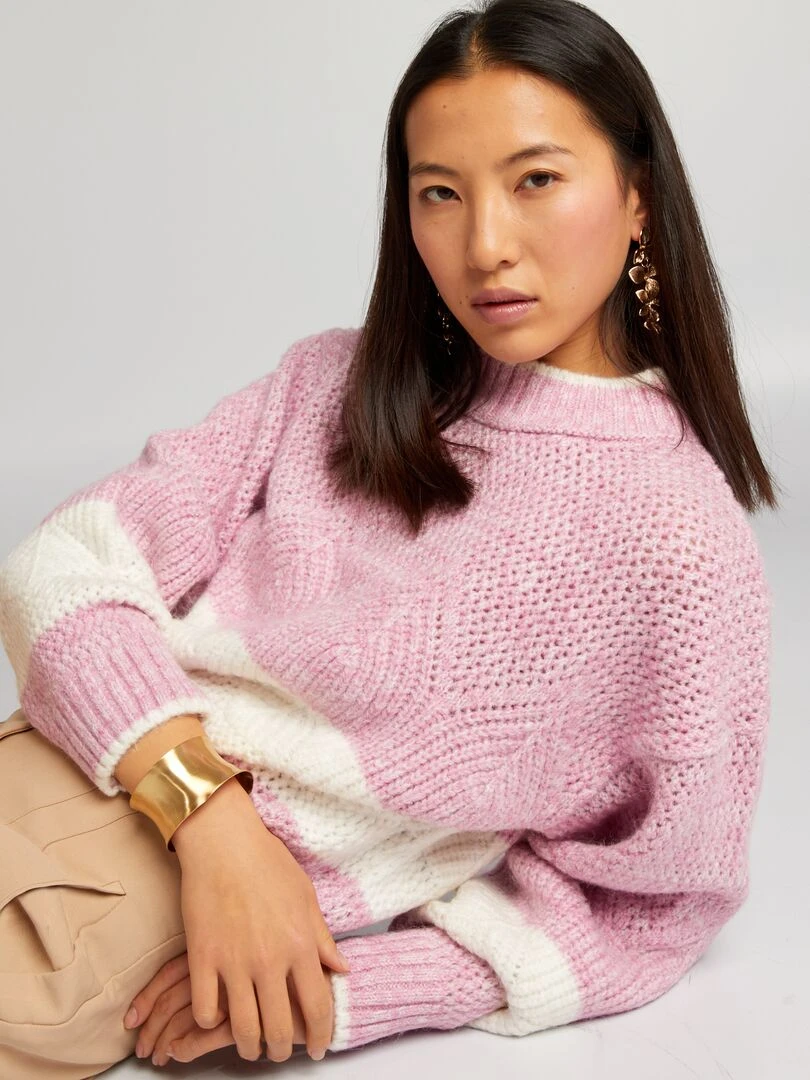 Pull en maille grosse jauge Rose