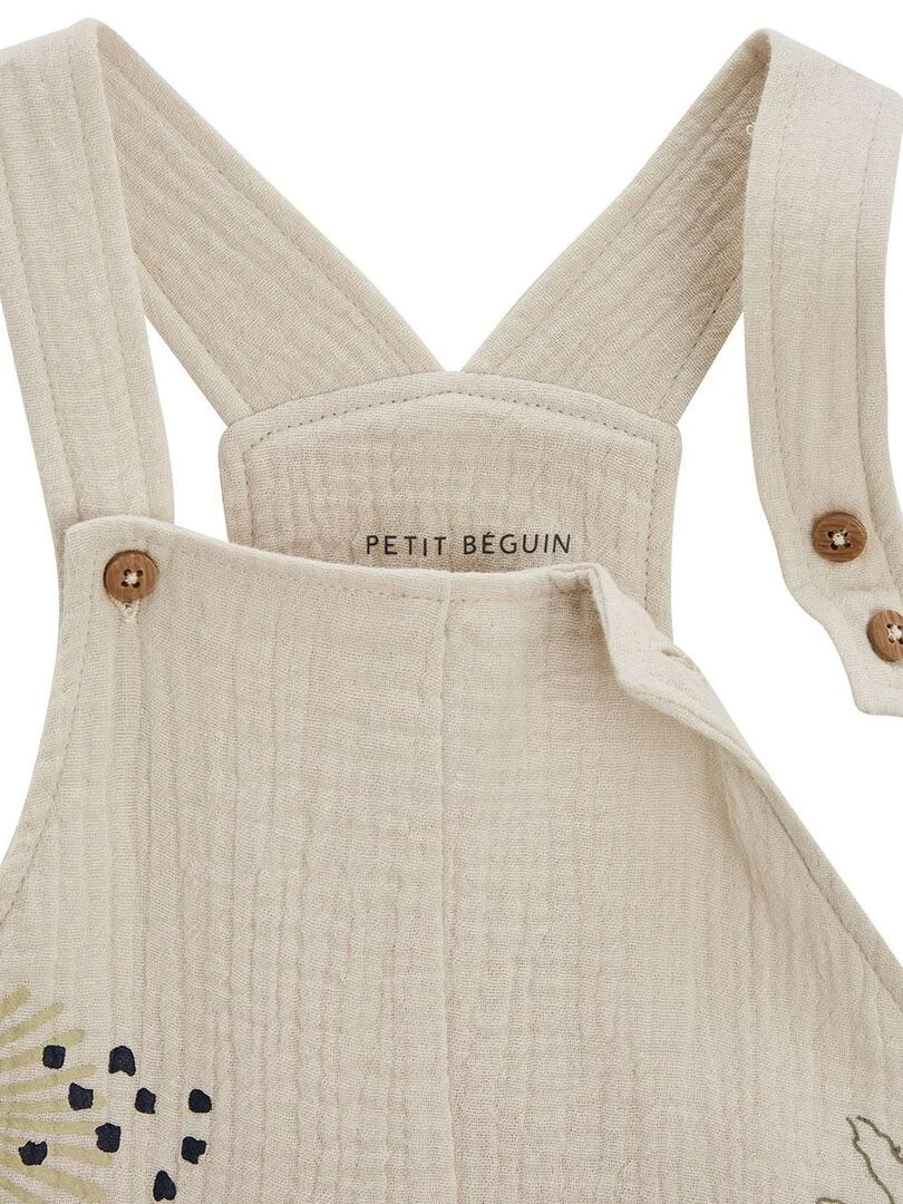 Ensemble salopette bébé en gaze de coton et t shirt Brisbane   Beige sable