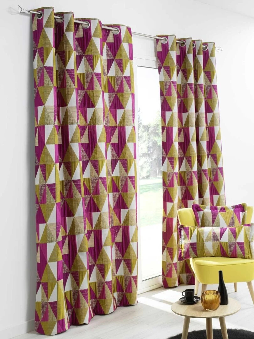 Rideau design à motifs triangulaires Rose framboise