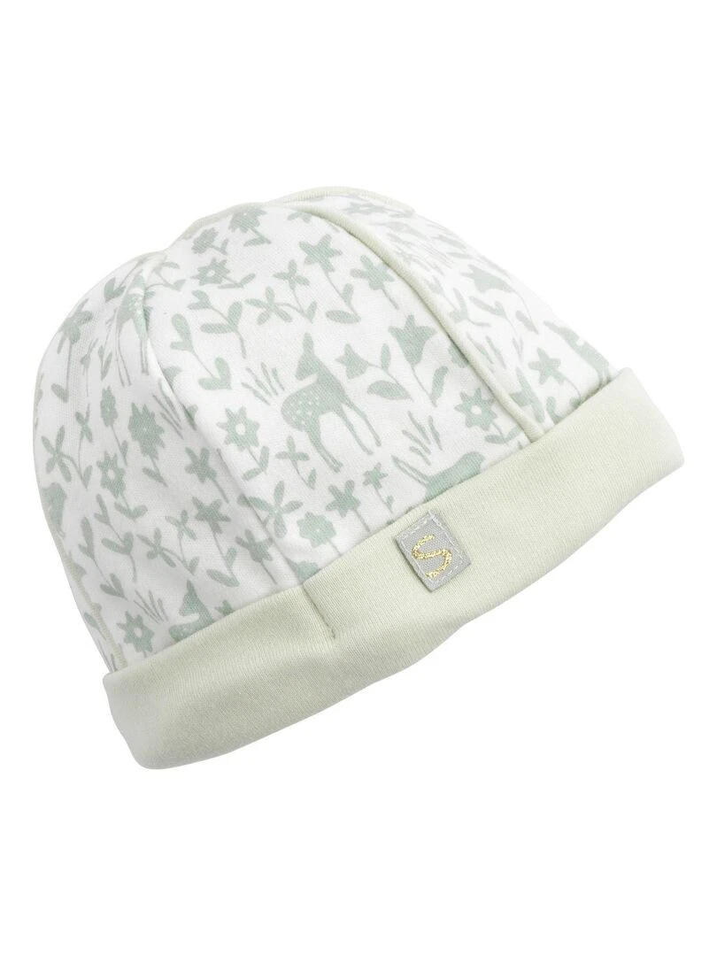 Bonnet de naissance en coton SAUTHON Blanc Vert