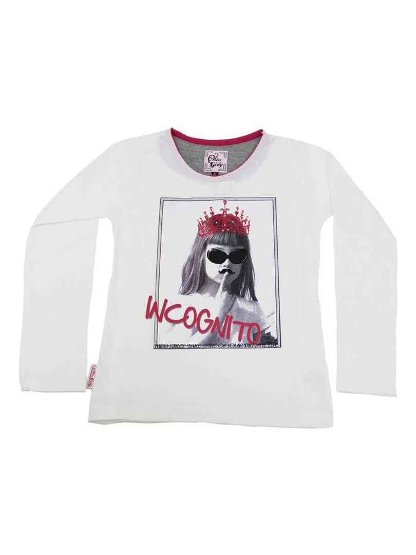 T shirt manches longues fille FONITO MISS GIRLY Blanc
