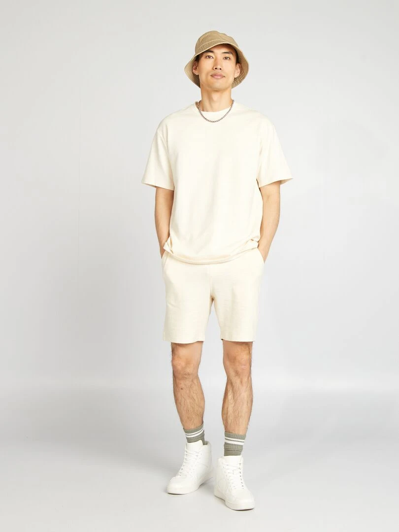 T shirt large à col rond en coton   Beige