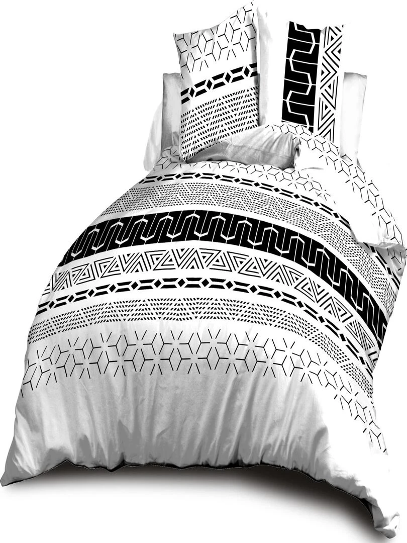 Parure Drap plat + drap housse 140x190 + 2 Taies Microfibre Entretien Facile Graphic Noir Blanc