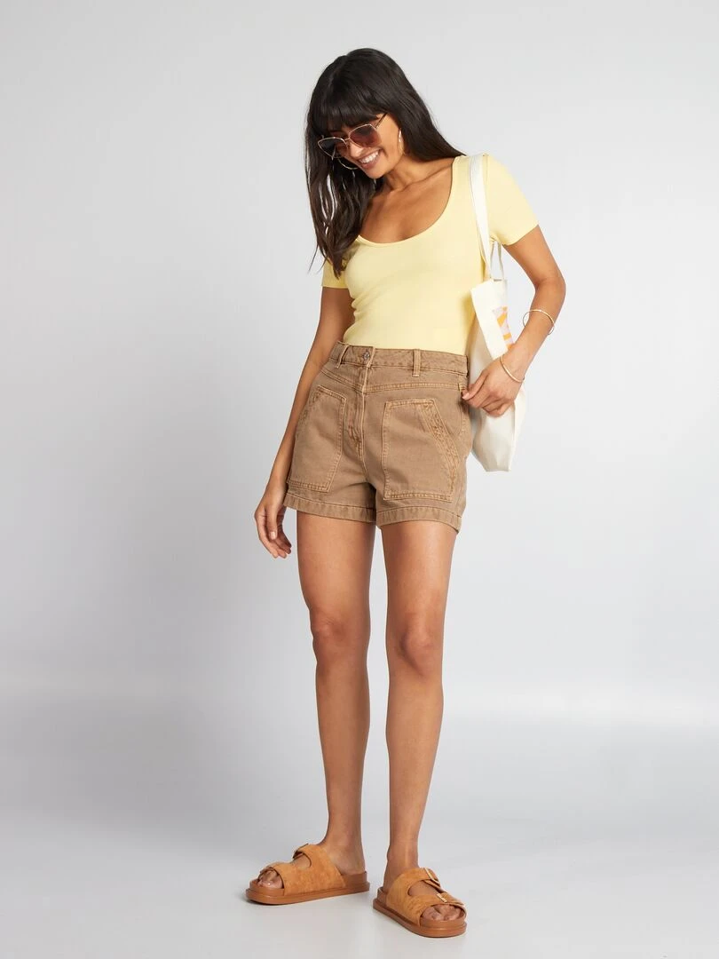 Body en maille côtelée unie   Jaune