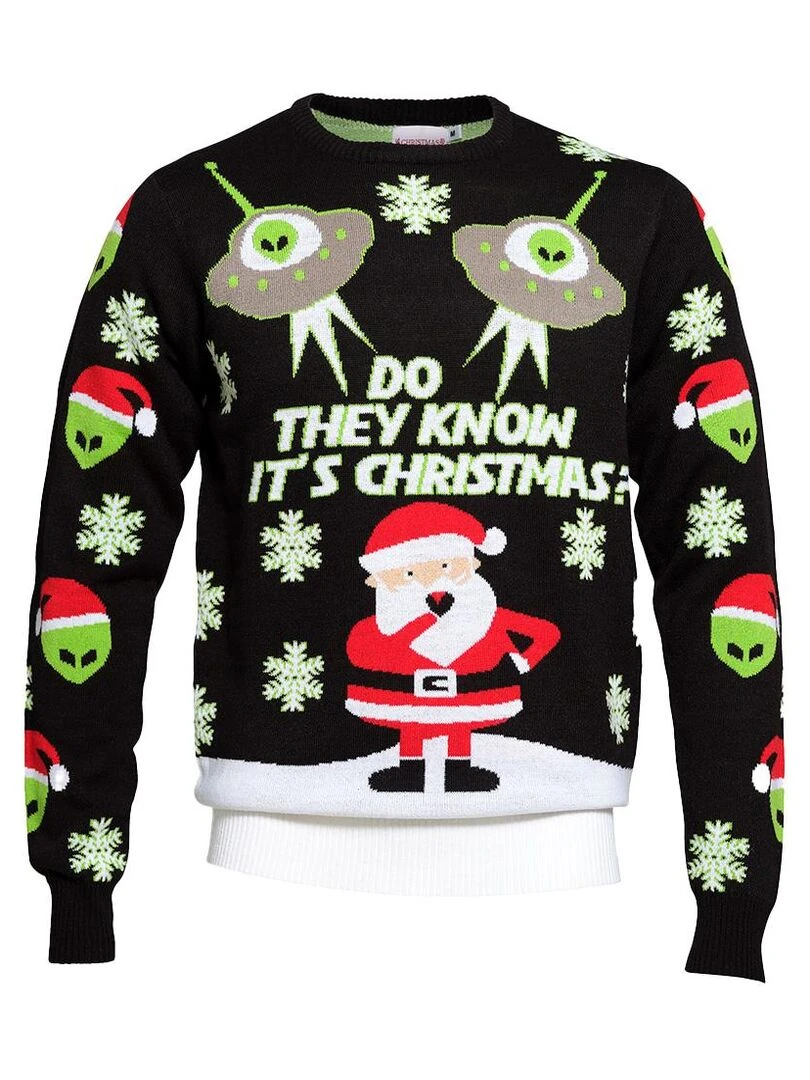 Pull de Noël "Extraterrestre" Bleu Vert