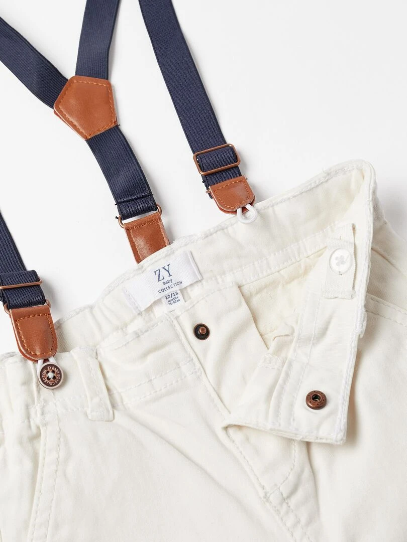Pantalon en sergé avec bretelles pour bébé garçon  ATLANTIC COMPANY   Blanc