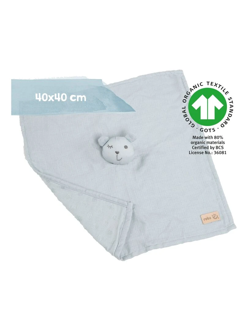 ROBA Doudou Ours "Lil Planet"   Coton Bio Certifié OEKOTEX   Bleu Ciel   Bleu clair