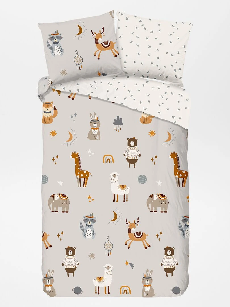 Parure de lit 1 personne réversible   Gris