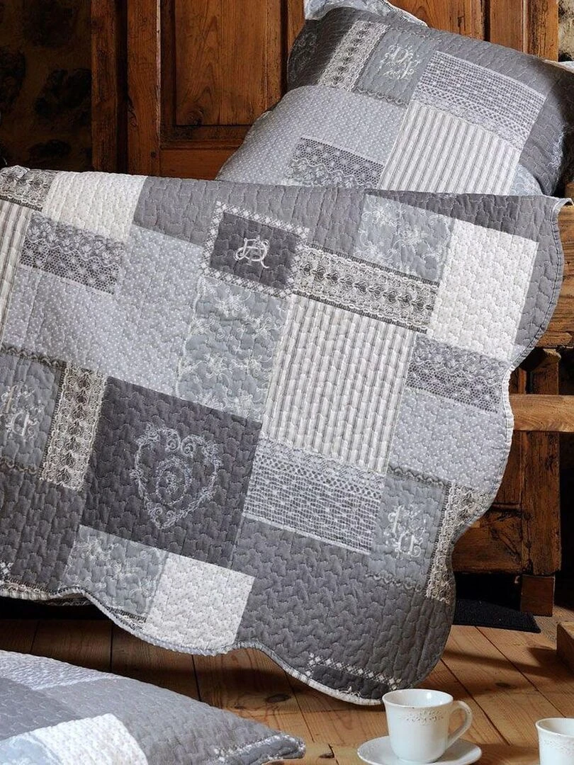 Boutis et Taies avec Imprimé Patchwork Romantique Gris clair