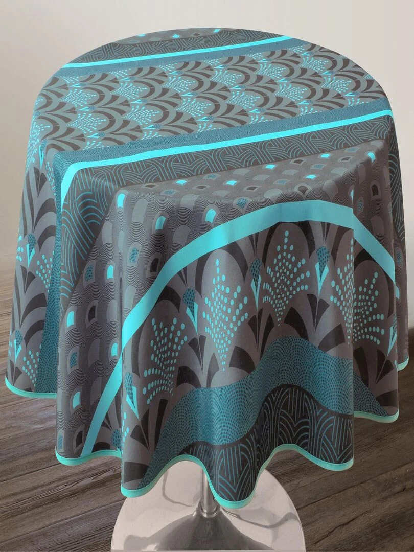 Nappe Anti taches Phenix turquoise   Ovale 150 x 240 cm   Bleu Noir Gris