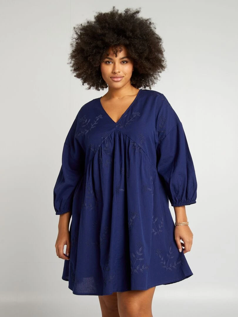 Robe évasée à broderies   Bleu