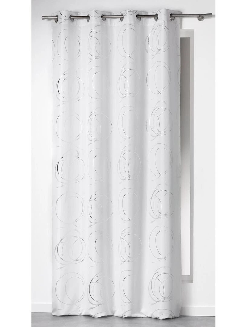 Rideau avec oeillet impression "boucles stylisées et argentées" Blanc