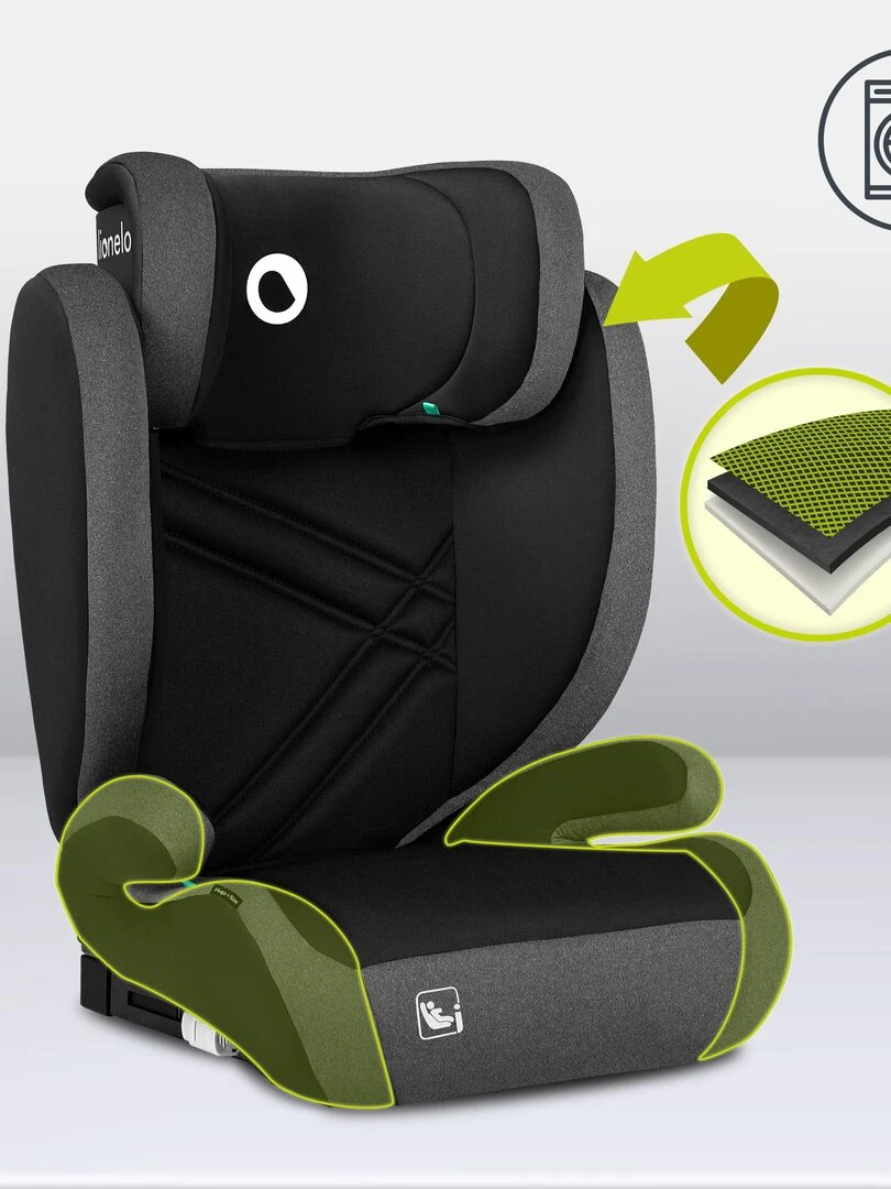 Siège auto évolutif LIONELO Hugo i Size   ISOFIX   Gris   Noir Gris