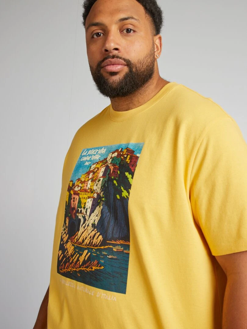 Tee shirt à col rond avec imprimé   jaune