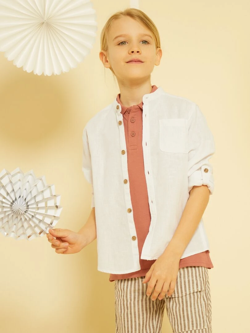 Chemise en lin col mao blanc