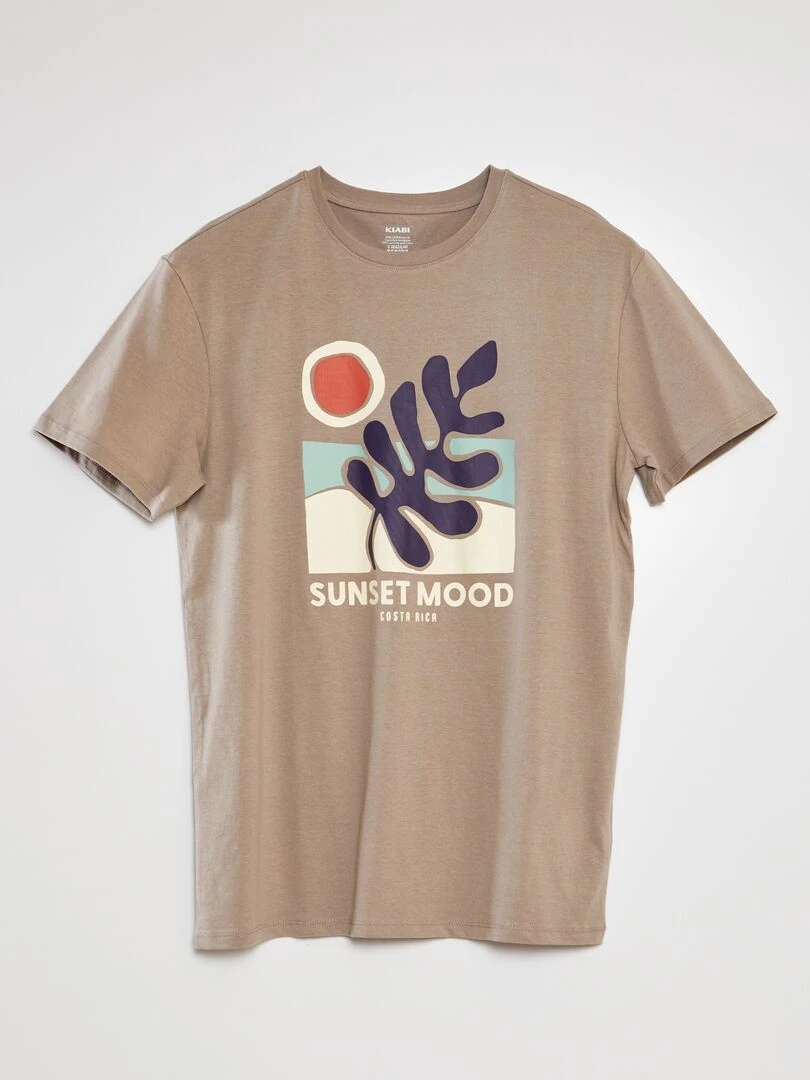 T shirt imprimé à col rond Vert gris