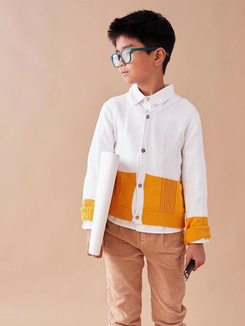 Cardigan bicolore blanc/jaune Noukie's Blanc