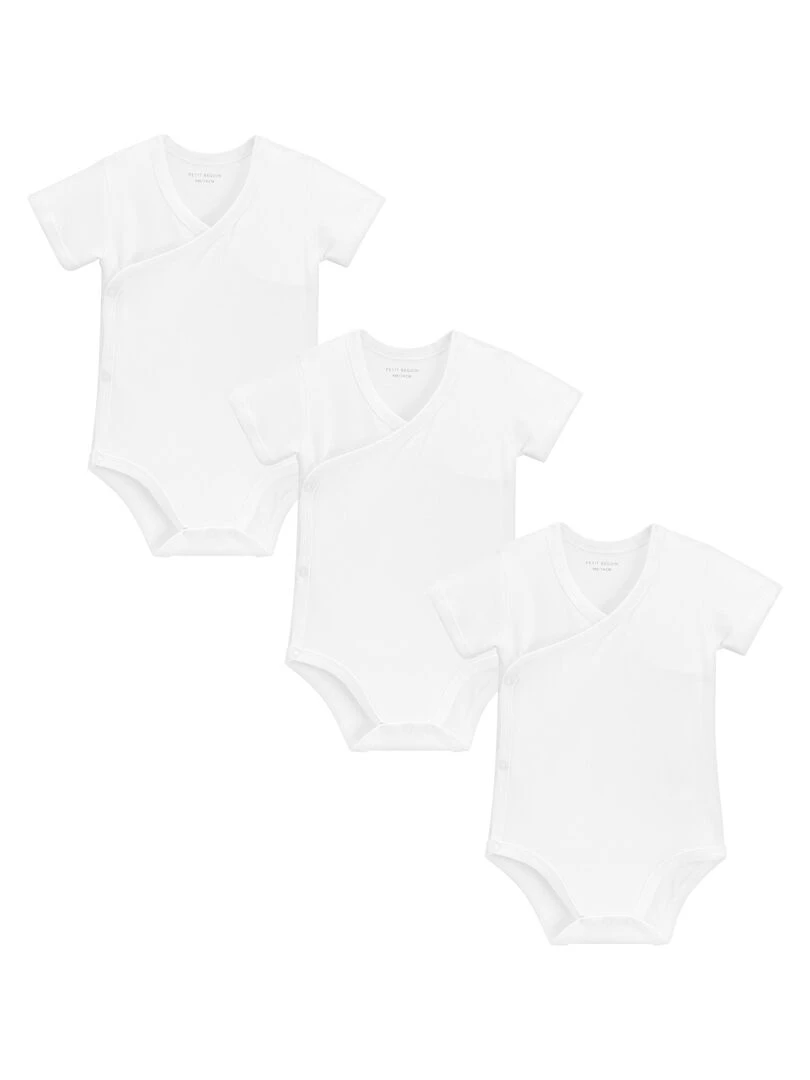 Lot de 3 bodies bébé manches courtes croisés Blanc