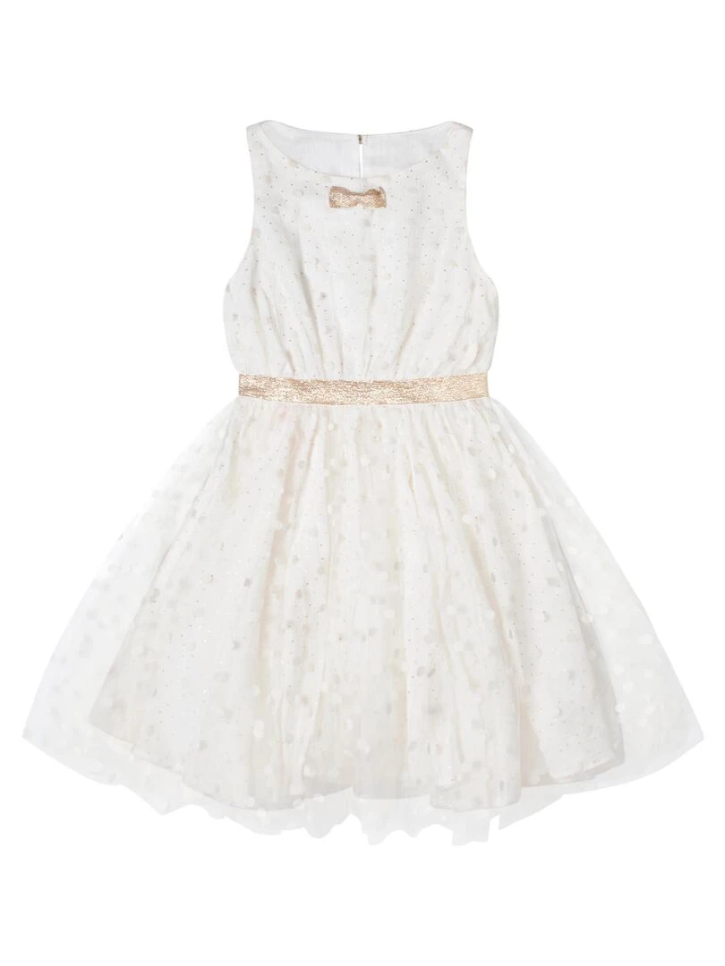 Robe Cérémonie Fille  Tulle Blanche Lin Or  HEPBURN   La Faute à Voltaire   Blanc Doré