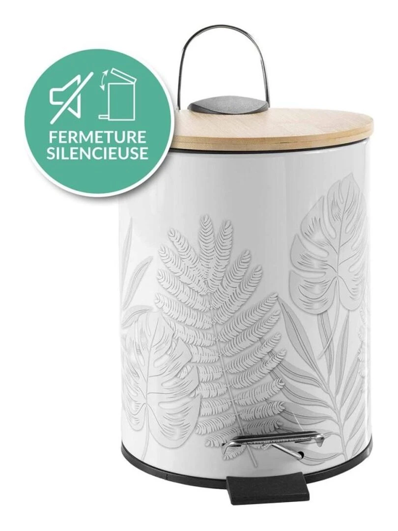 Poubelle à pédale 3L bambou Amber   Blanc