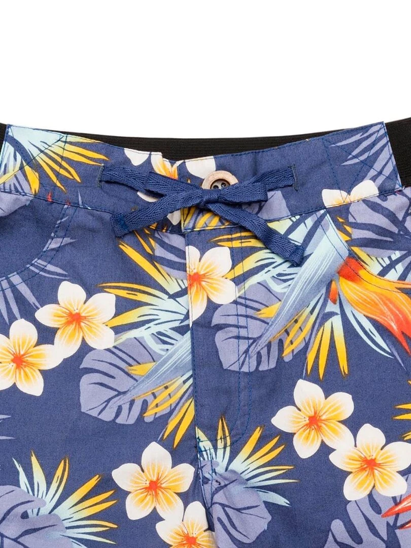 Short Bermuda Garçon Bleu Fleurs Hawaï ARCACHON 'LA FAUTE A VOLTAIRE' Bleu Jaune Blanc