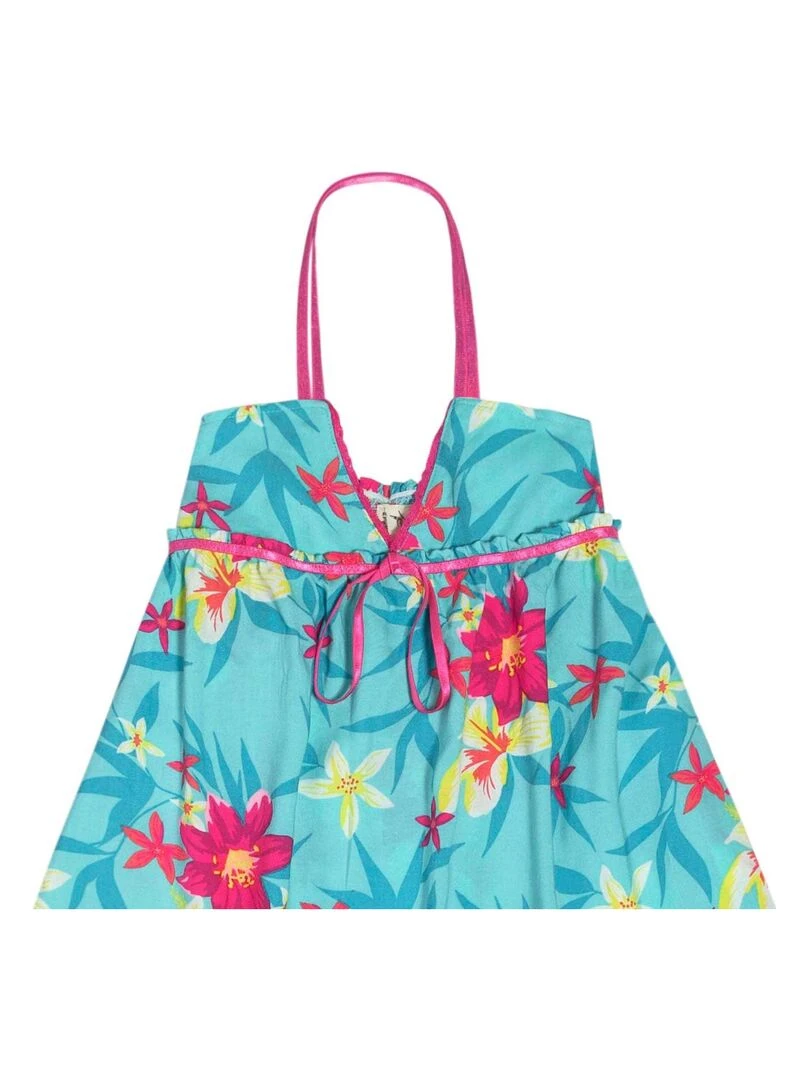 Robe longue fleurs Hawaï TAHITI 'LA FAUTE A VOLTAIRE' Bleu turquoise