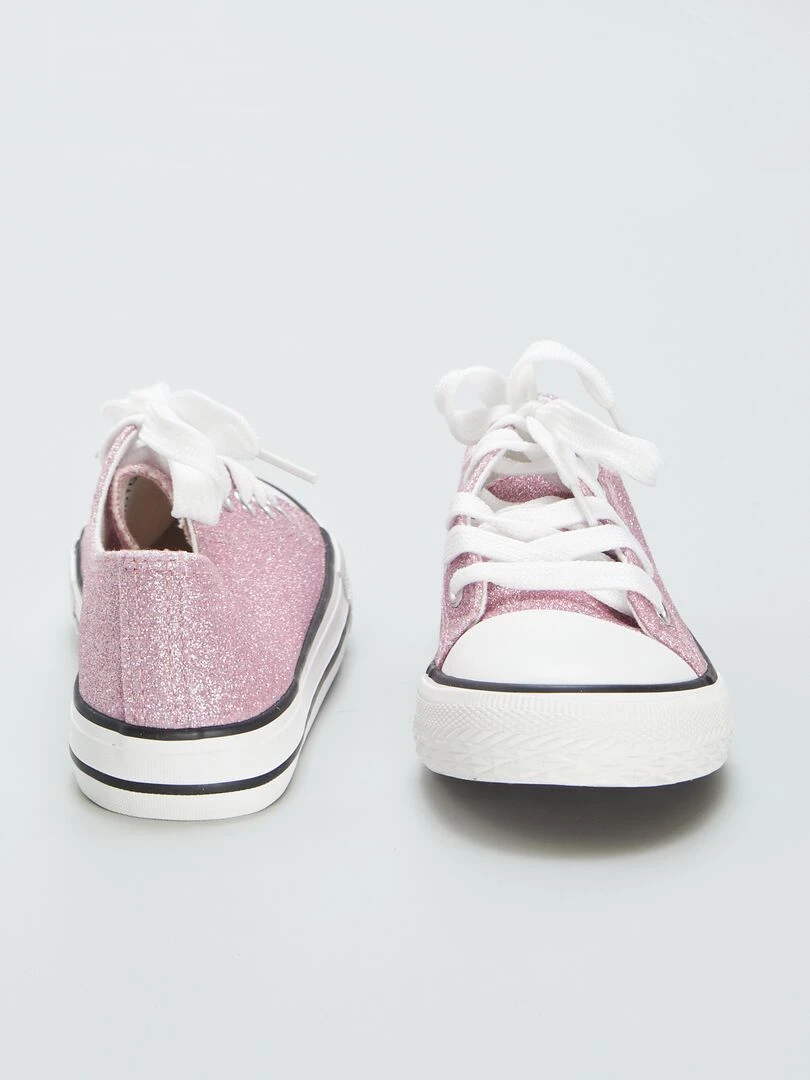 Baskets basses en toile pailletées   Rose
