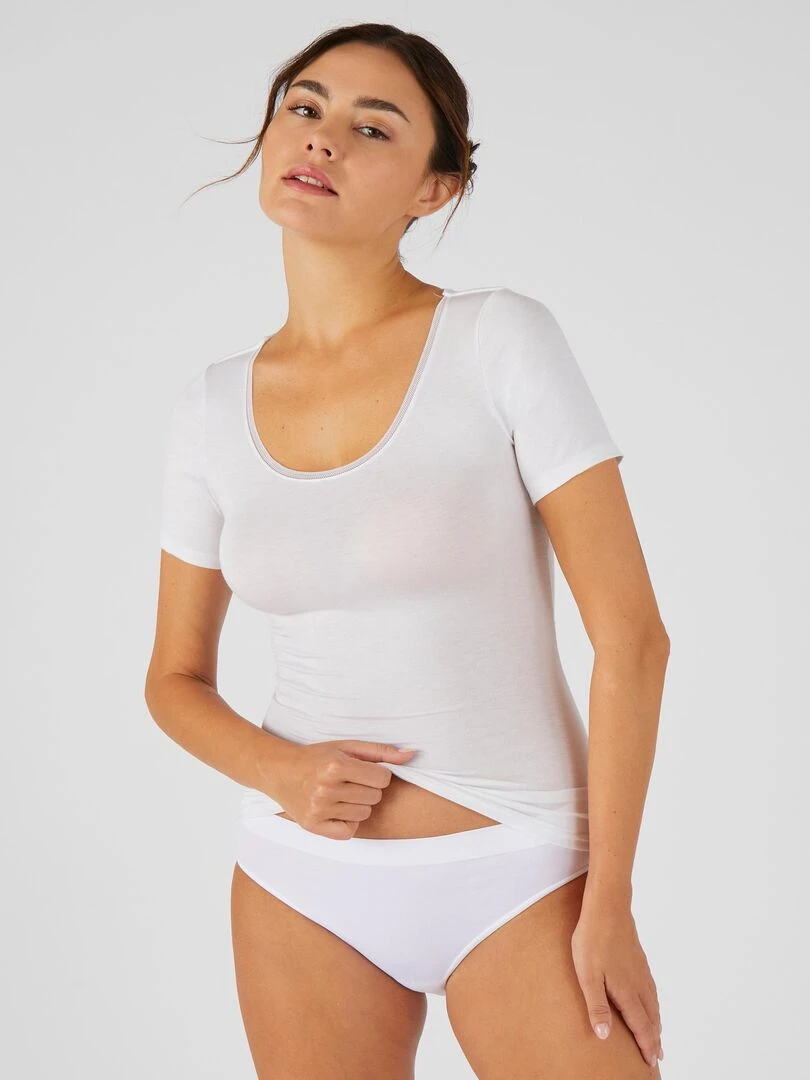 T shirt manches courtes en microfibre effet relaxant Thermolactyl Damart Blanc