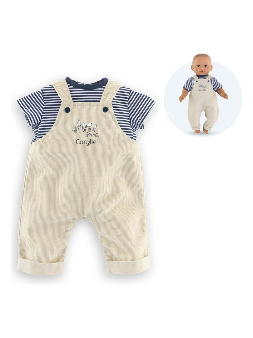 T Shirt et Salopette Écru Bords de Loire pour poupon 30 cm Beige