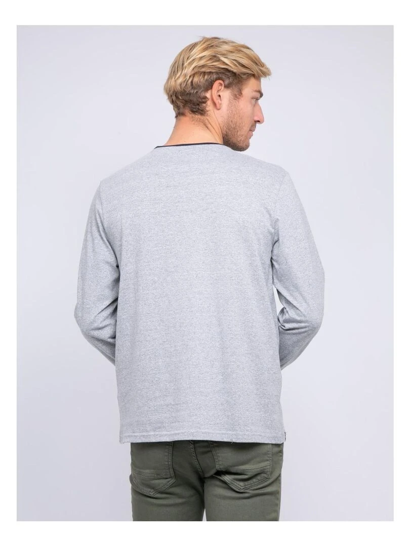 T shirt manches longues col rond pur coton JONTANA   Gris