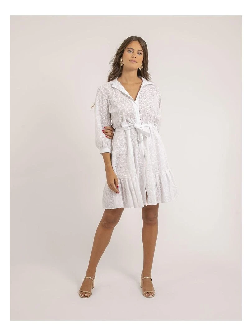 Robe chemise courte broderies anglaises ILOR   Blanc
