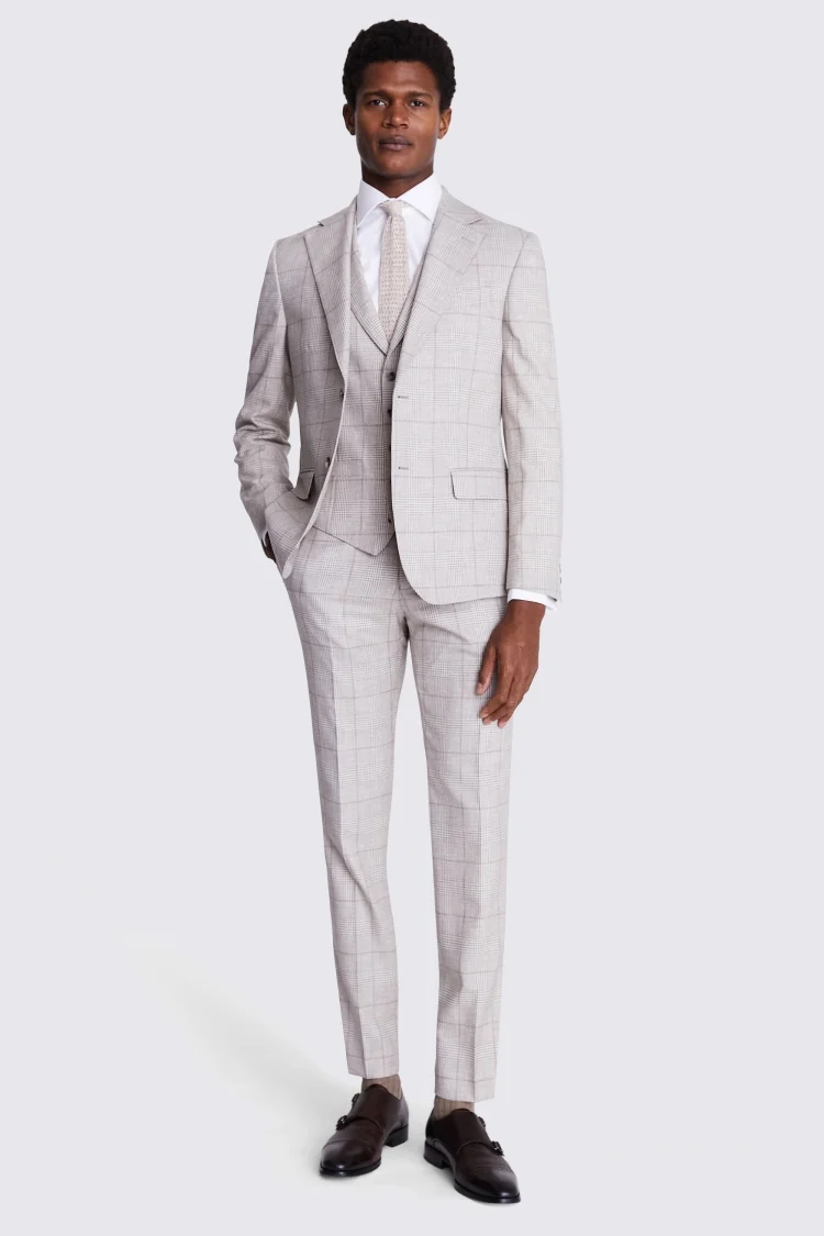 Italian Tailored Fit Taupe Check Jacket   Buy Online at Moss