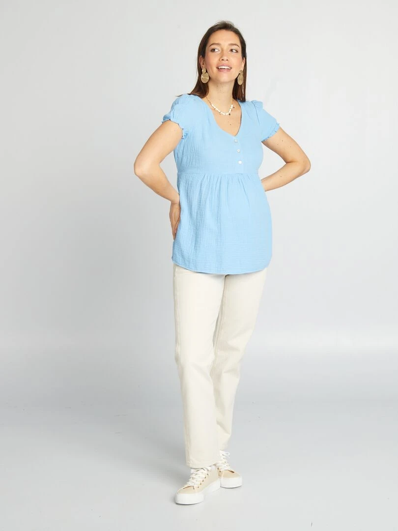 Robe de maternité façon chemisier en gaze de coton Bleu