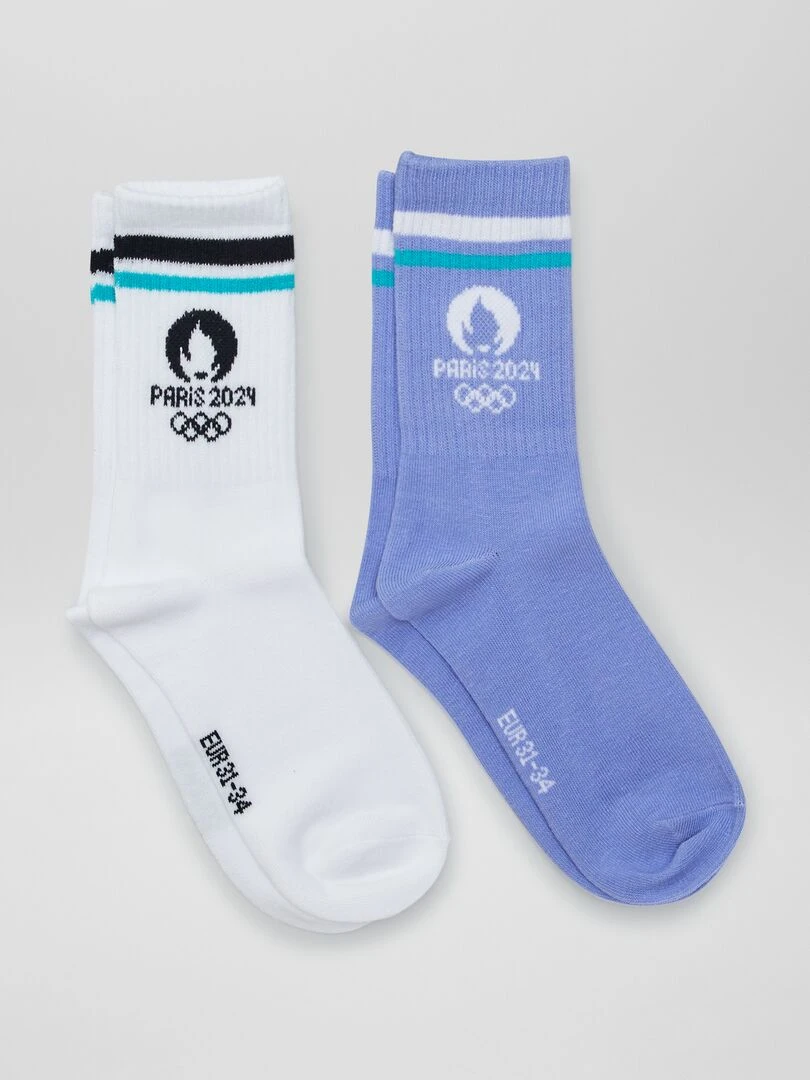 Lot de 2 chaussettes côtelées   Paris 2024   Blanc/violet