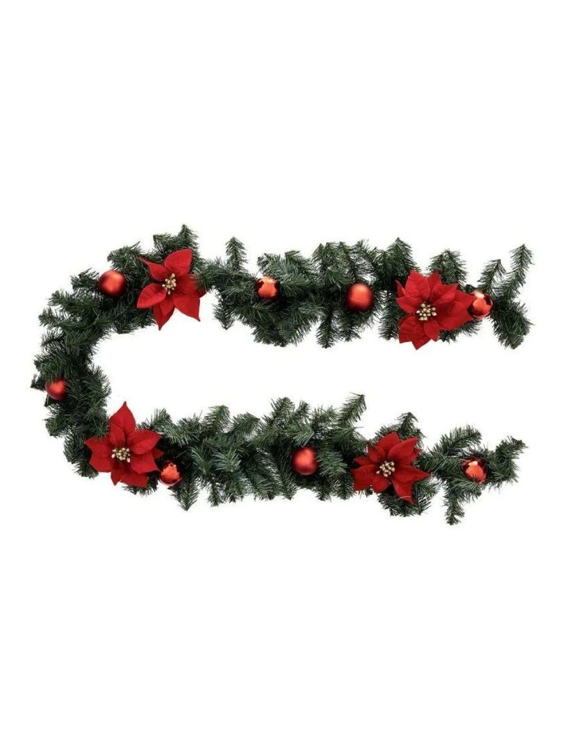 Guirlande de sapin artificiel boules rouges 2 m Rouge