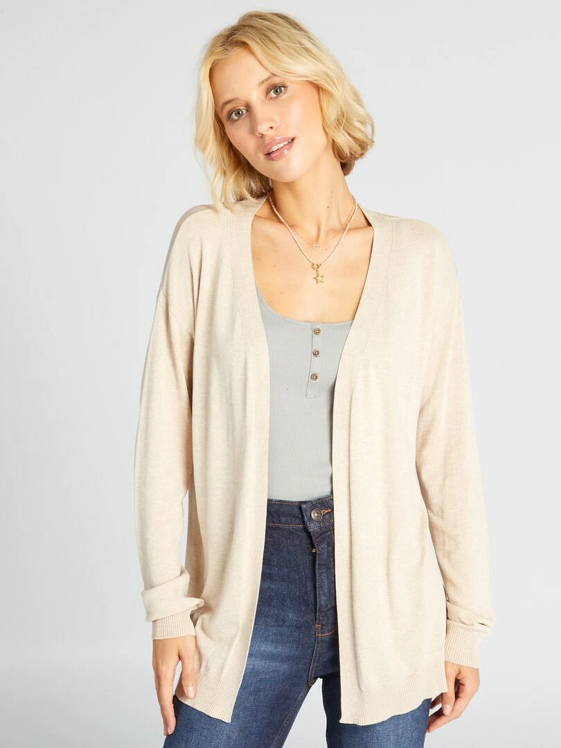 Gilet long ouvert en viscose douce Beige