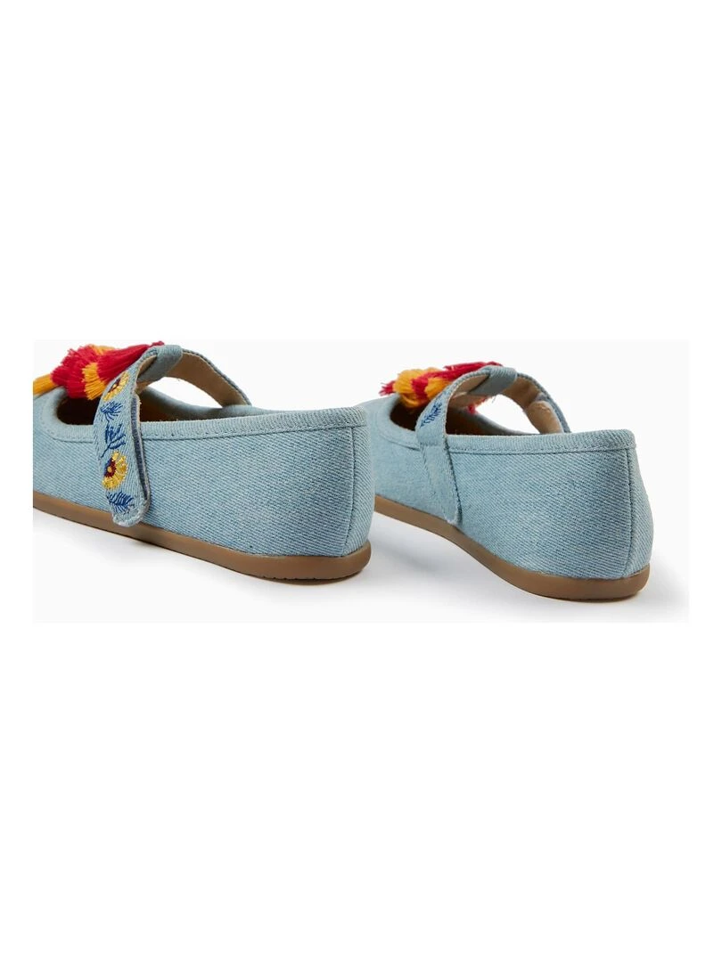 Ballerines en Denim avec Pampilles et Broderie Fille   JAIPUR   Bleu
