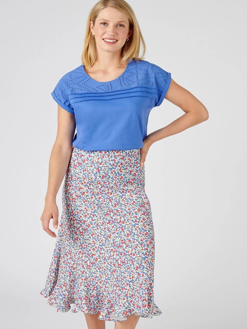 Tee shirt détails broderie anglaise   Damart   Bleu azur