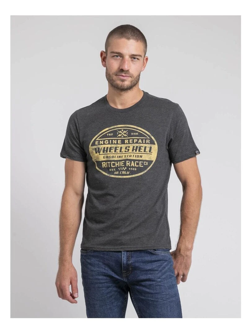 T shirt col rond pur coton JAKOTA Gris