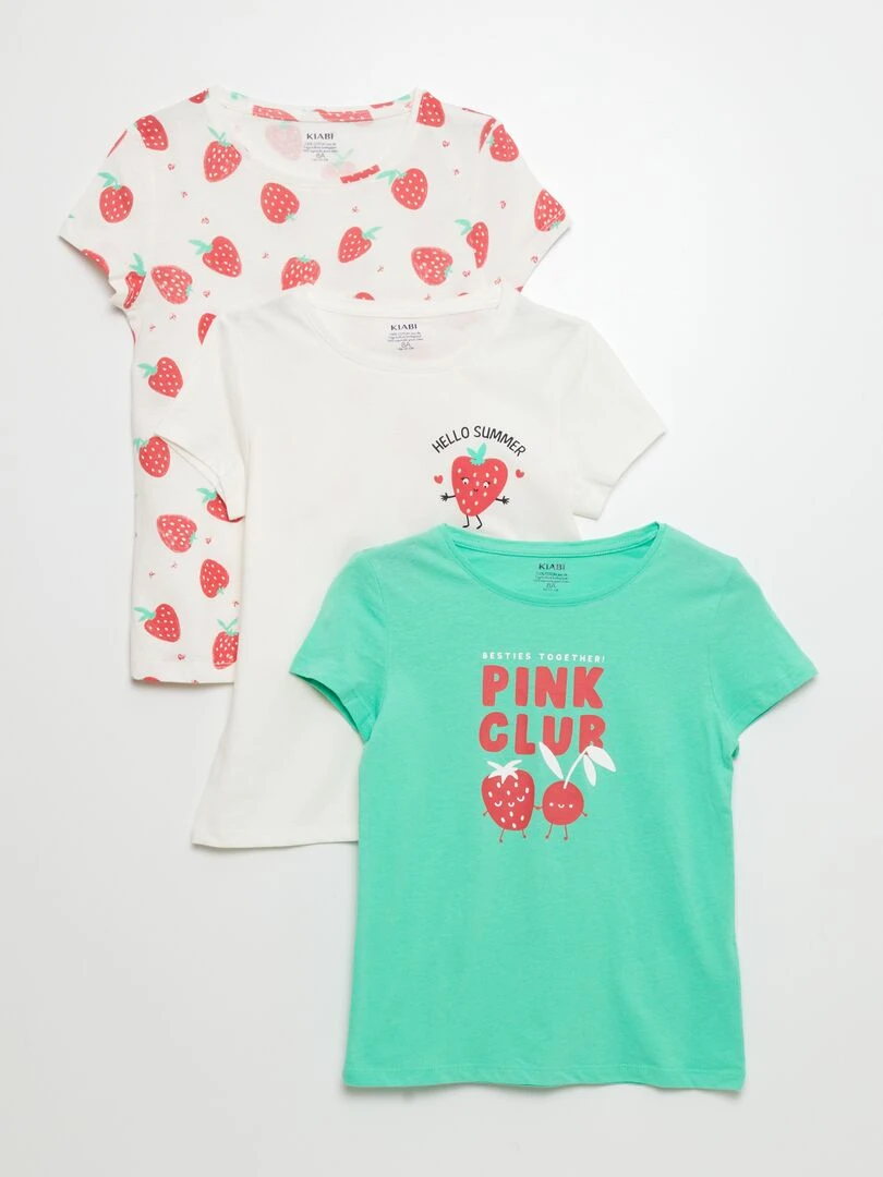 Lot de 3 t shirts imprimés Blanc/vert