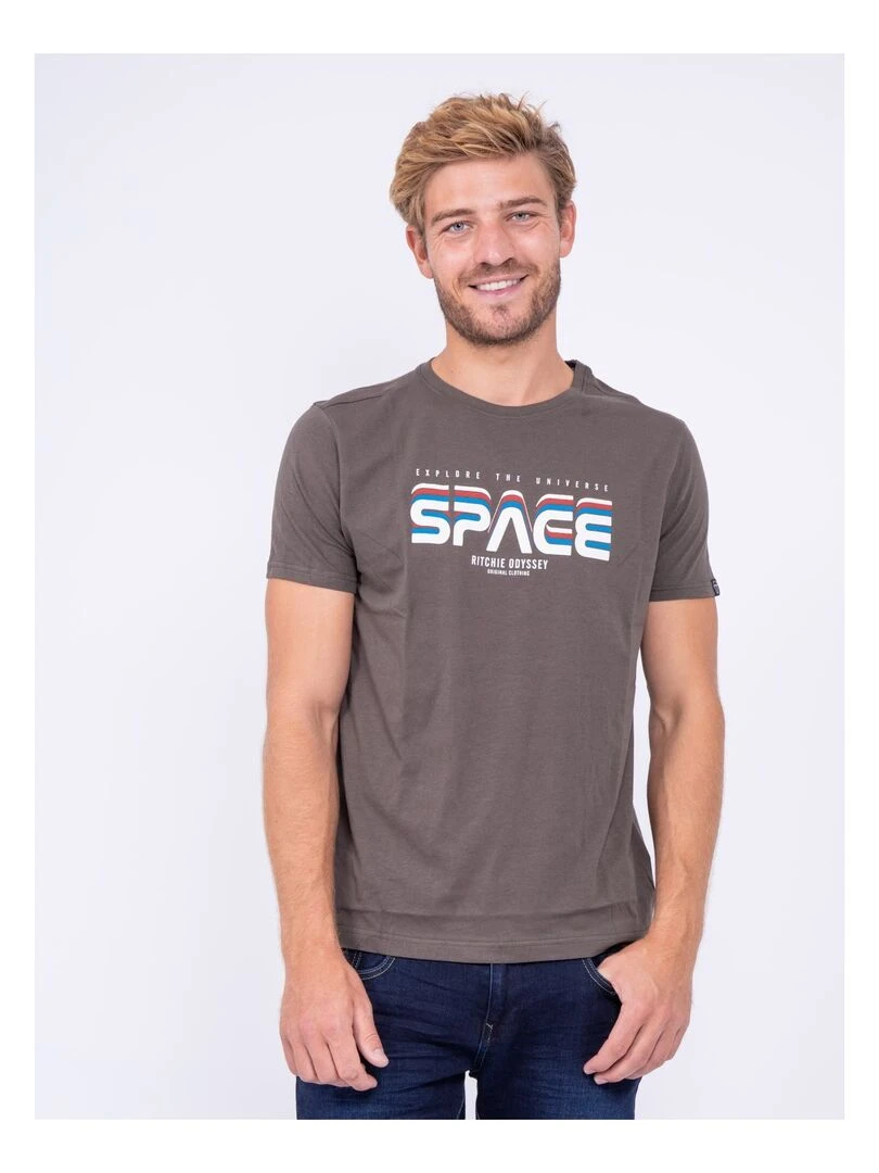 T shirt col rond pur coton JAMULO Kaki