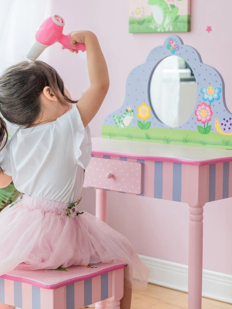 Coiffeuse enfant avec tabouret miroir meuble en bois fille rose Fantasy Fields Teamson TD 13245A   Rose