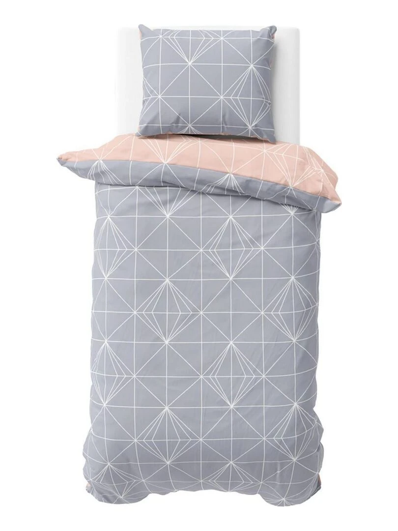Housse de couette 140x200 + 1 taie d'oreiller 63x63 Coton Shyne Gris