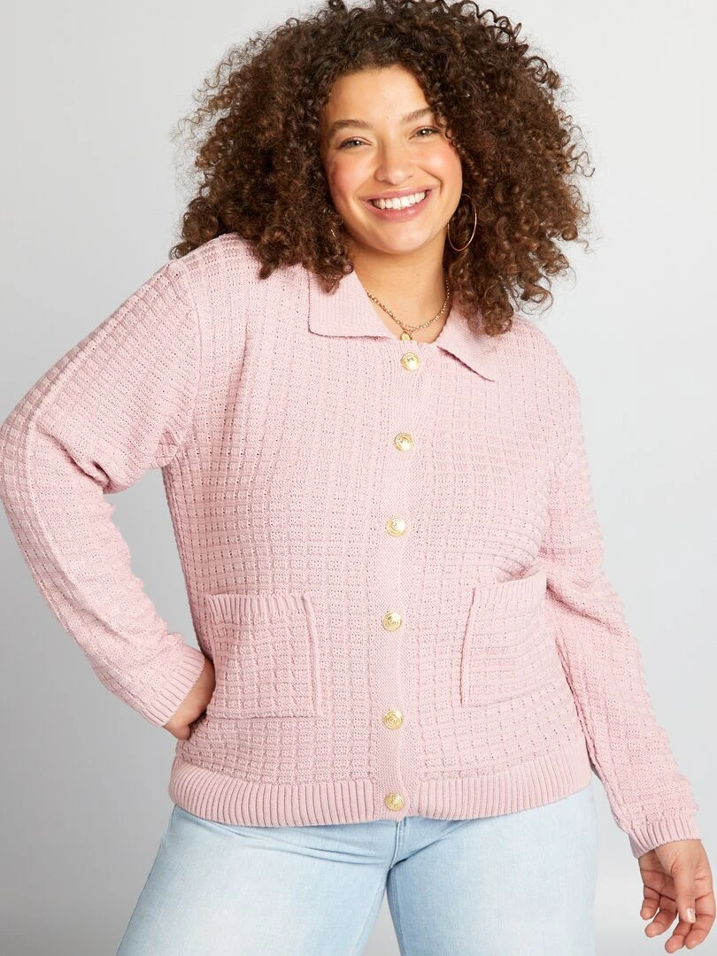 Gilet col polo   Rose