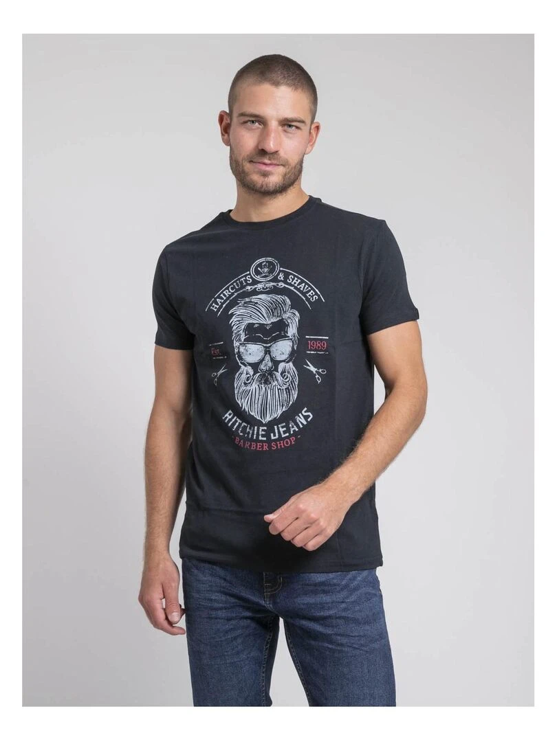 T shirt col rond pur coton JUSIX Bleu marine
