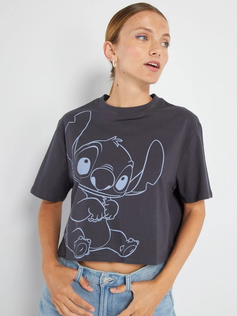 T shirt 'Stitch' 'Disney' Cropped et oversize Gris anthracite