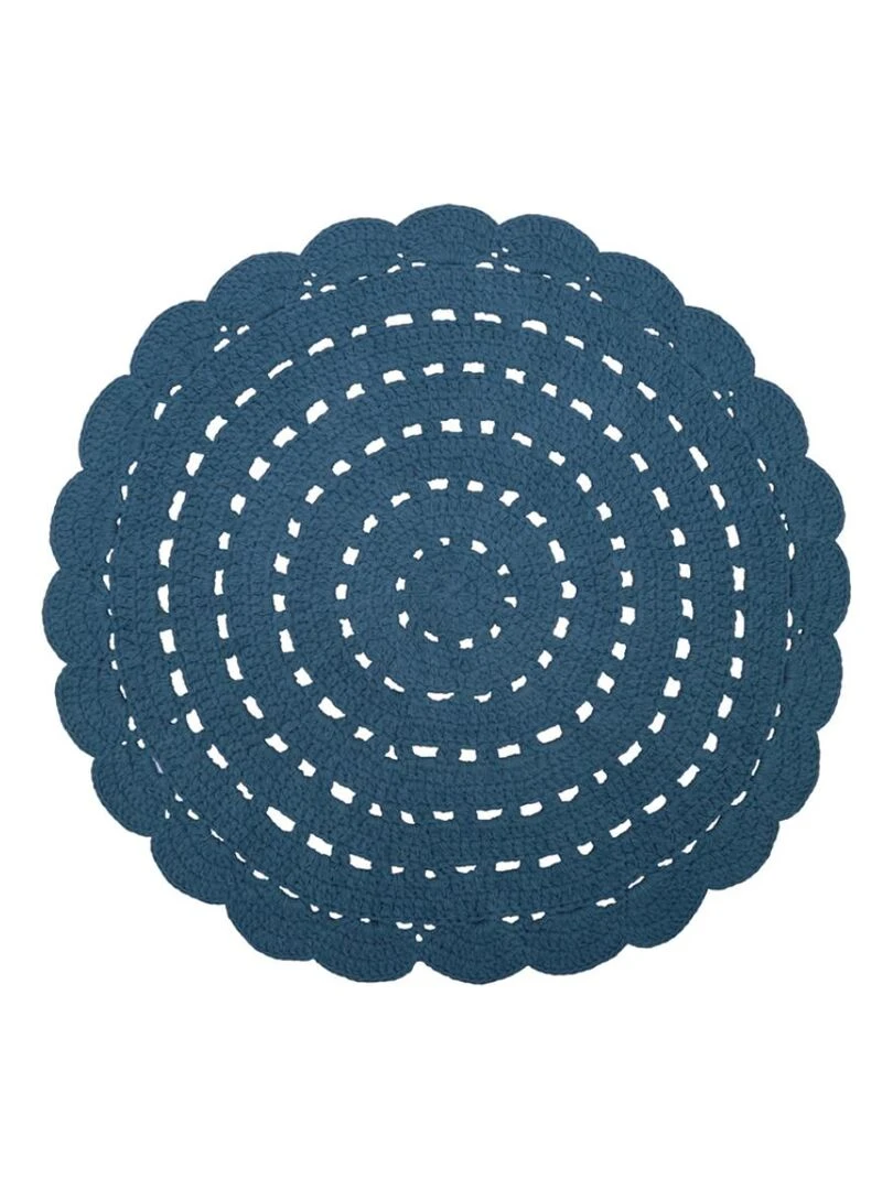 Tapis lavable rond Alma crochet bleu (120 cm) Bleu