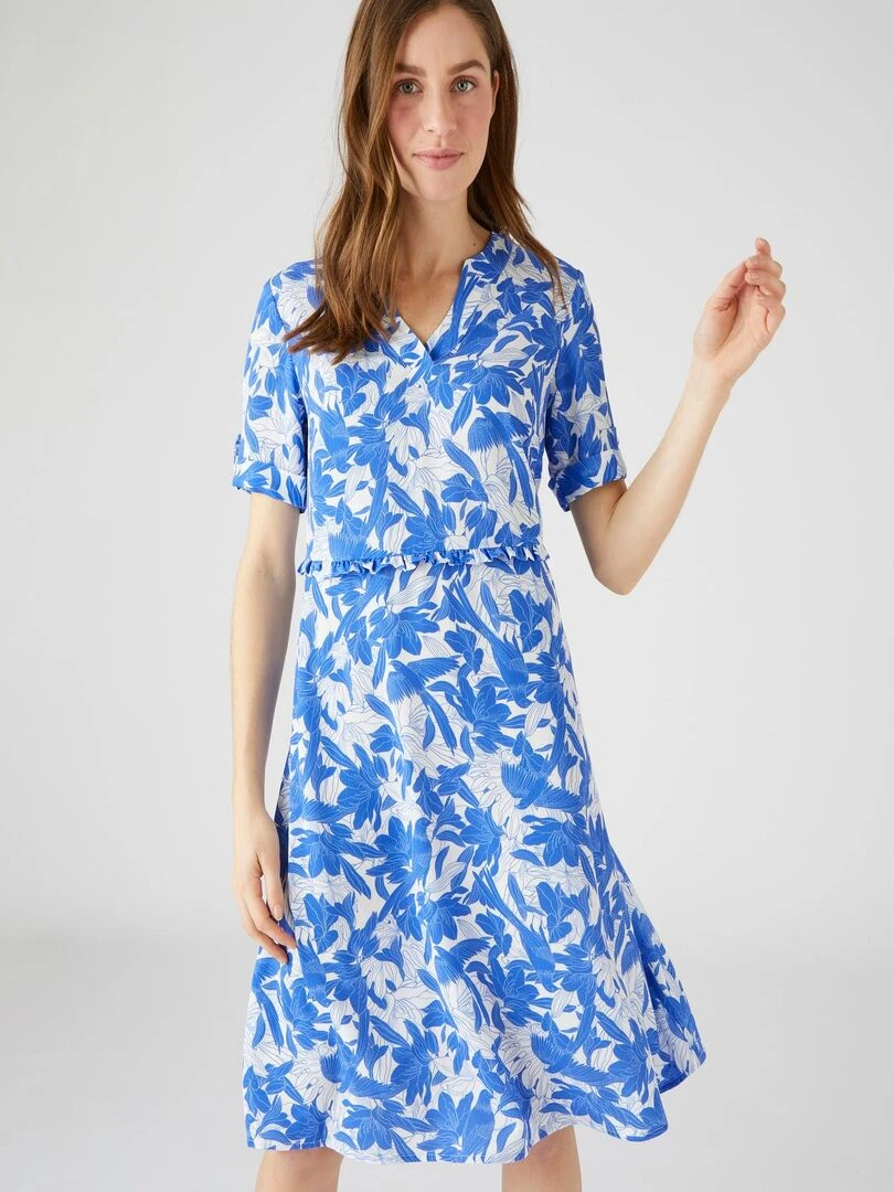Robe imprimée à taille volantée   Damart   Bleu
