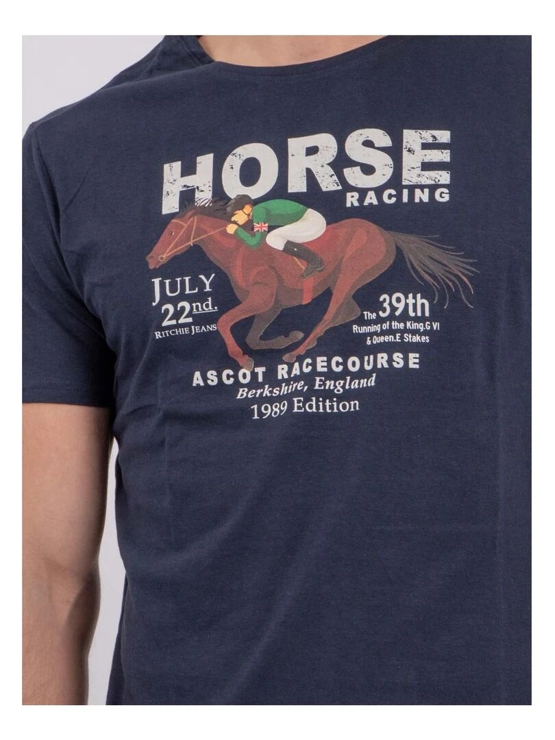 T shirt col rond pur coton NEDER   Bleu marine